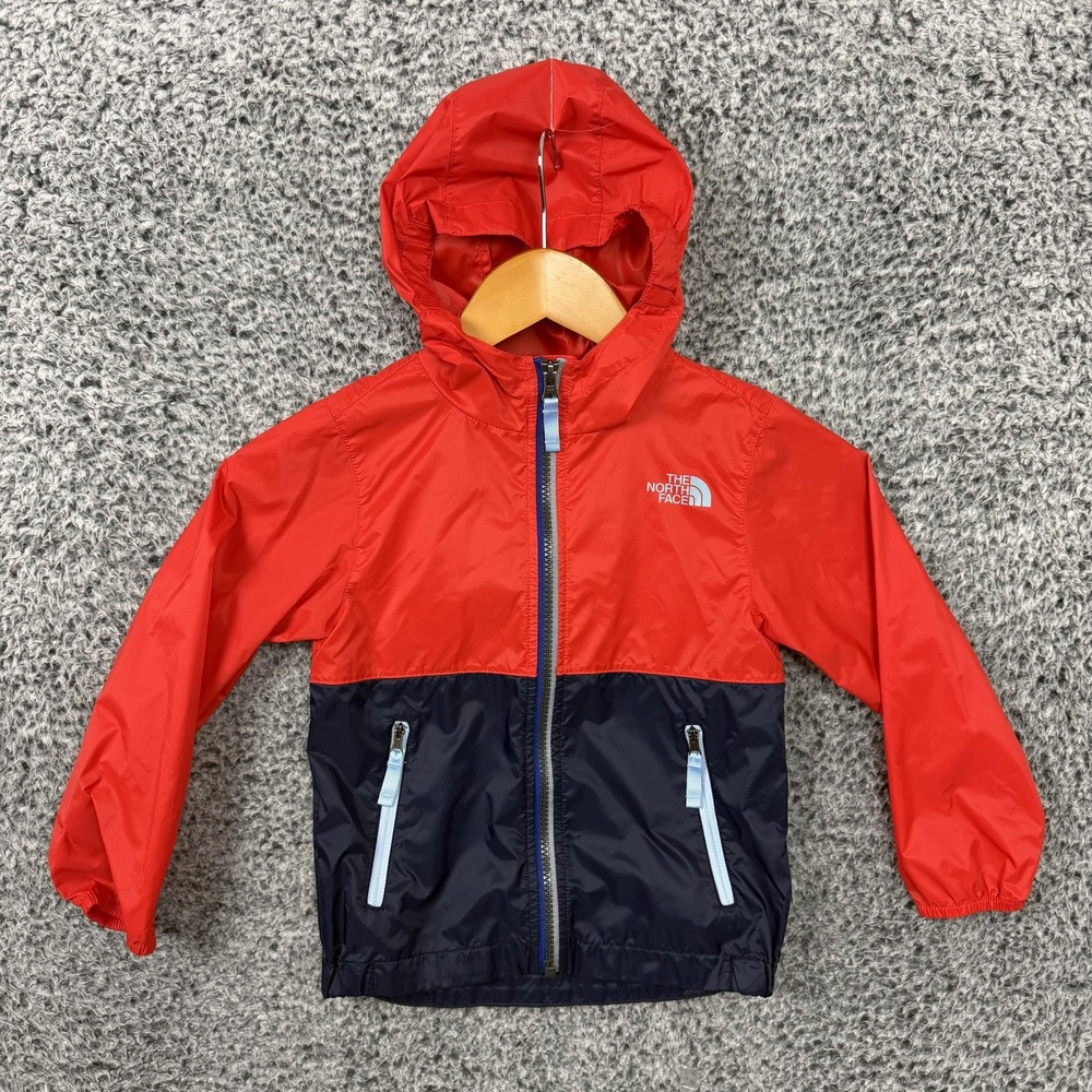 The North Face Jacket Youth Boys 5 Red Navy Colorblock Hooded Windbreaker
